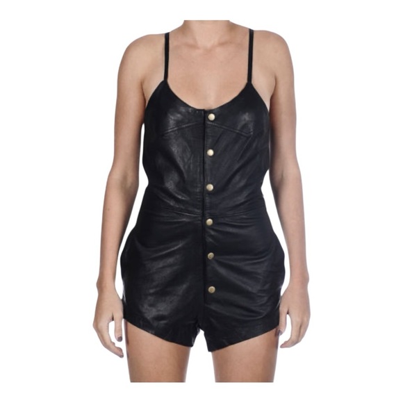 One Teaspoon Pants - One Teaspoon Angels Leather Black Button-Up Romper/Jumpsuit Straps Small NWT
